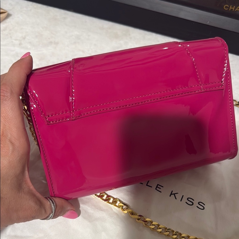 Pink Glossy Clutch with Gold Chain - Picture 5 of 5